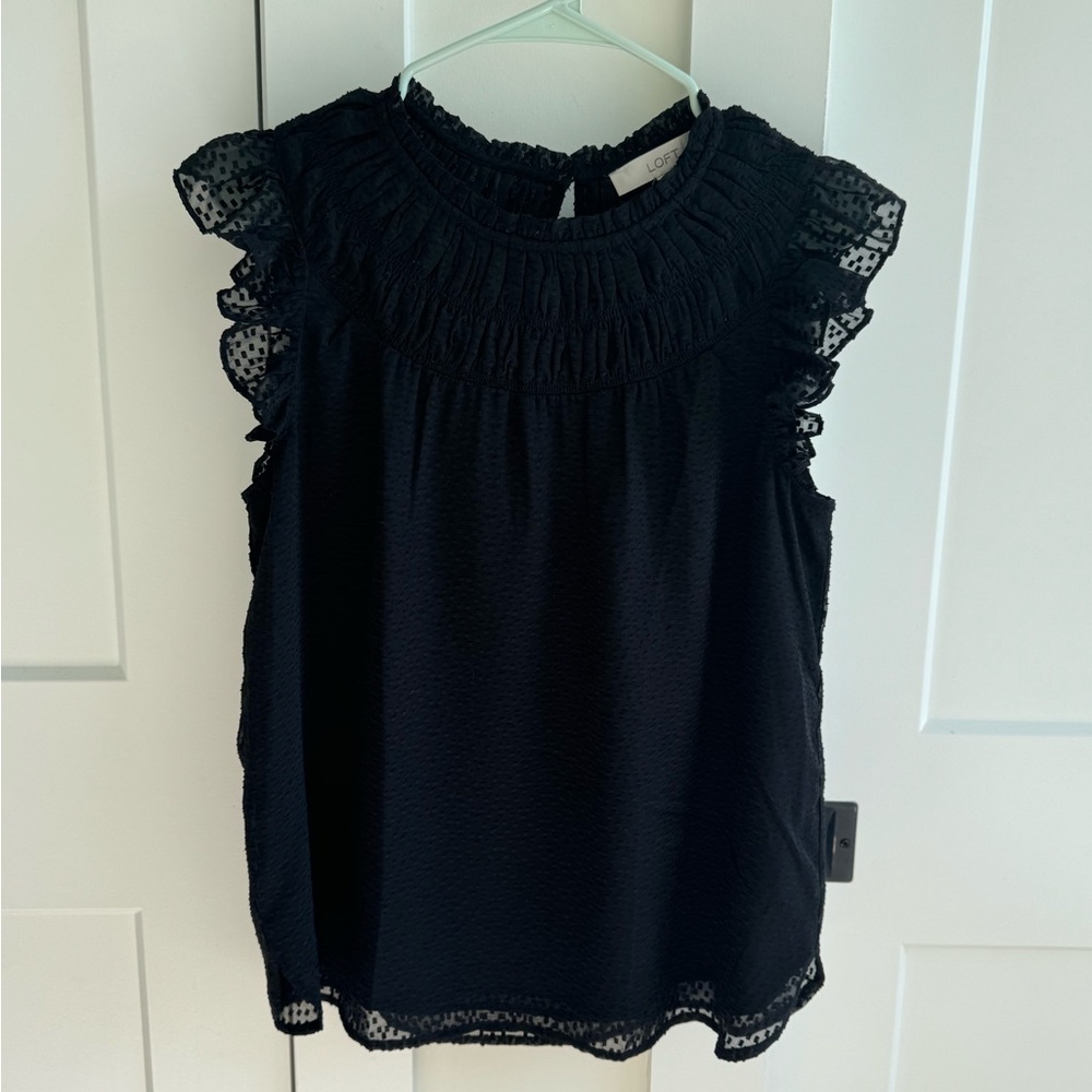 LOFT Black Lace Trim Blouse